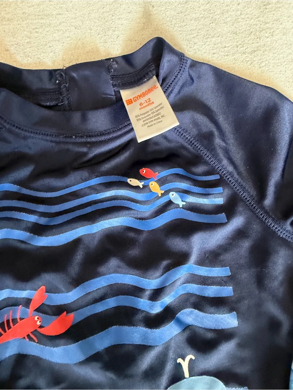 Carter's Navy and White Striped & Shark Print Swim Rompers Set